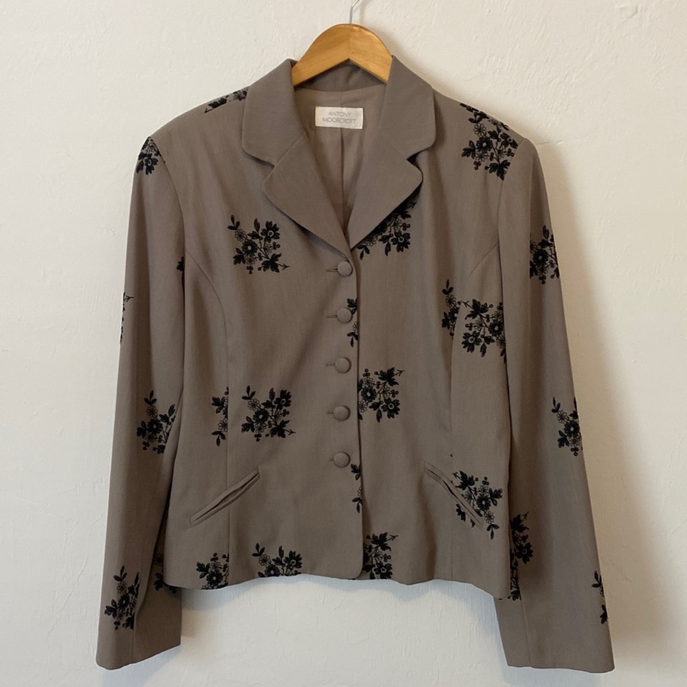 Vintage Blazer by Antony Moorcroft, olive green with black floral print